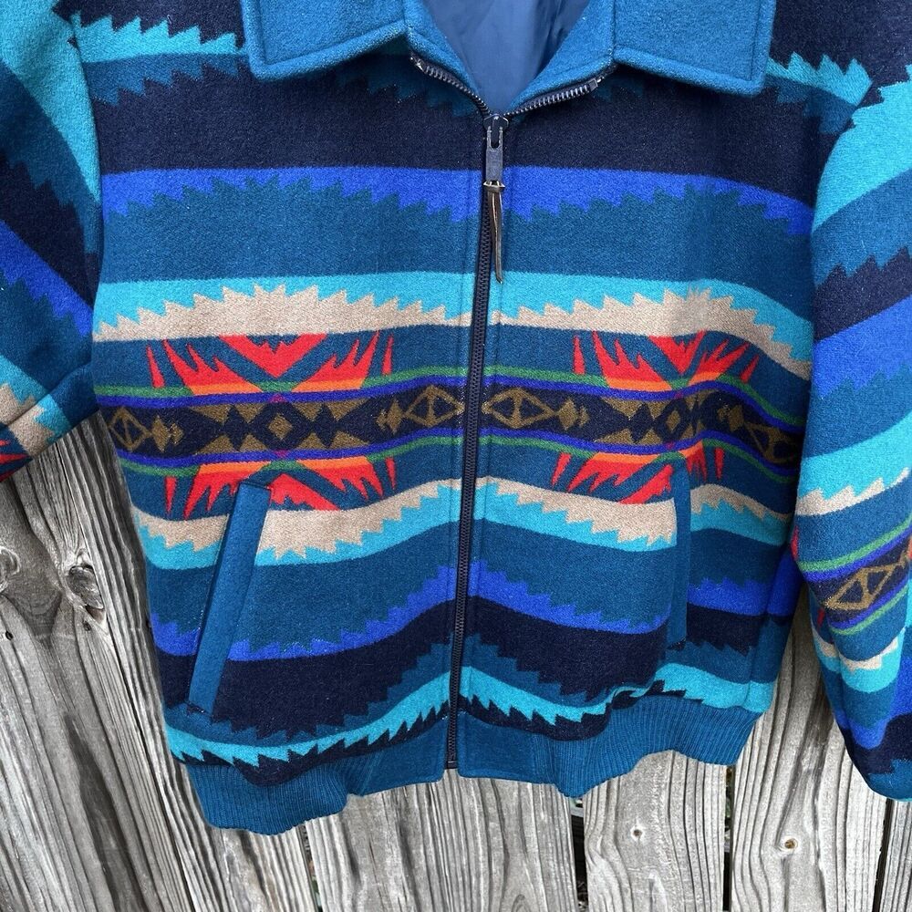 Pendleton Blue And Red Patterned Bomber Jacket - image 5